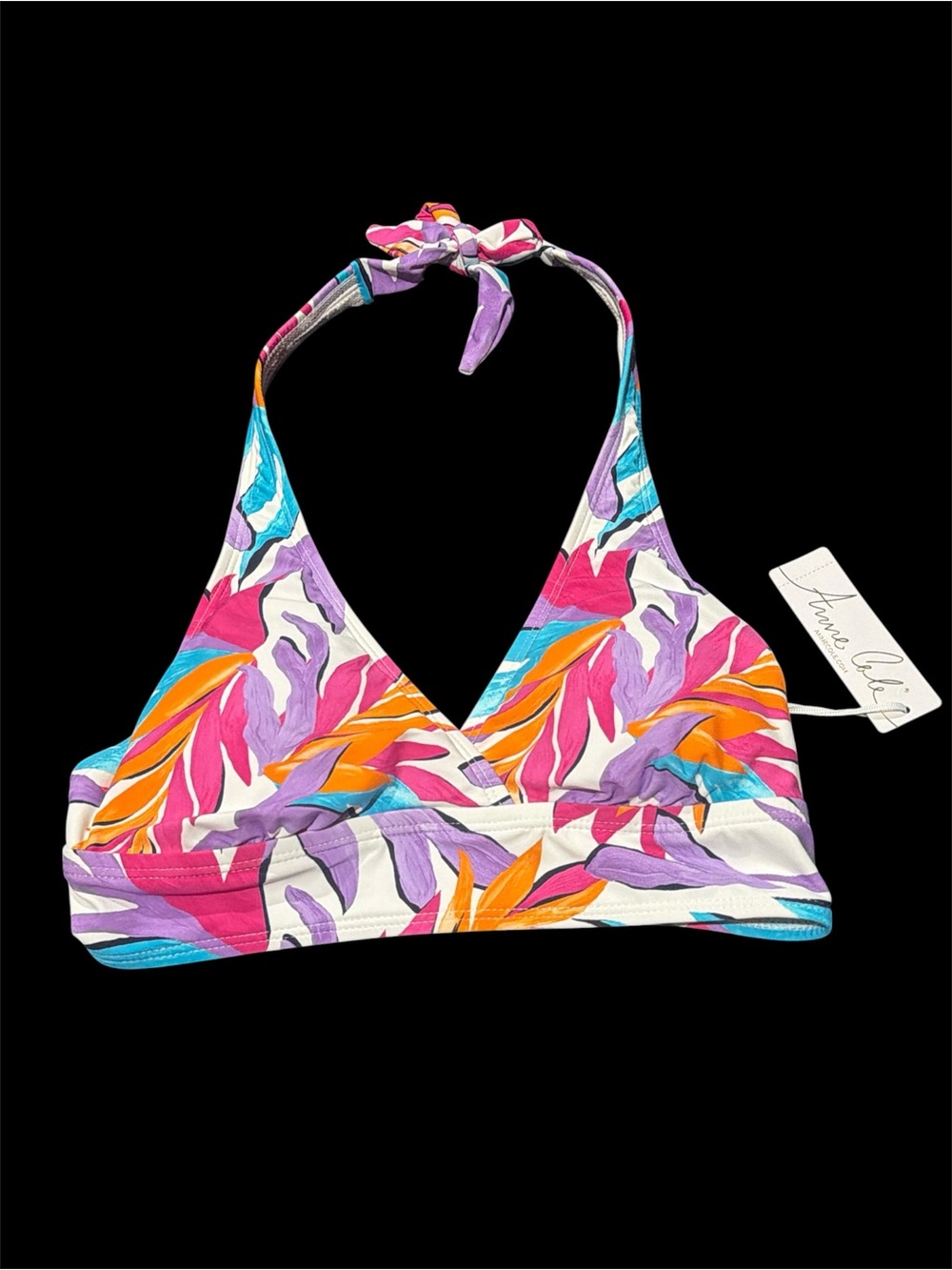 Anne Cole Tropical Halter Bikini Top in Pink, Purple, Orange & Teal
